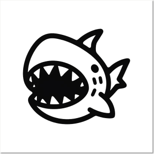 Stick Figure of a Shark in Black Ink Posters and Art